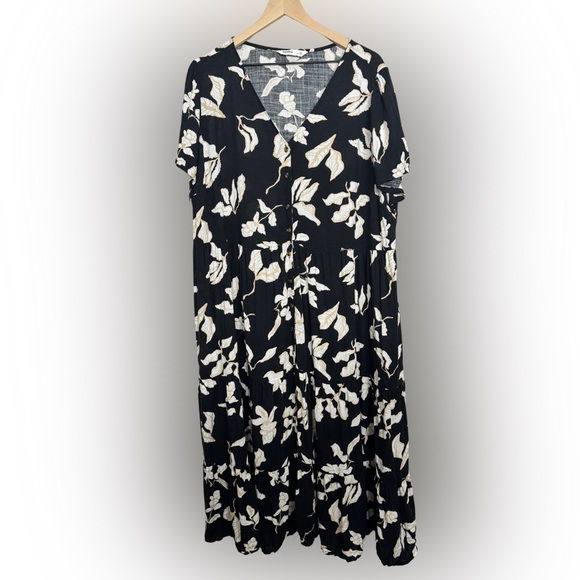 Sonoma Floral Dress Size 2x w/ Pockets Button Front Tiered Midi Dress - Picture 2 of 13